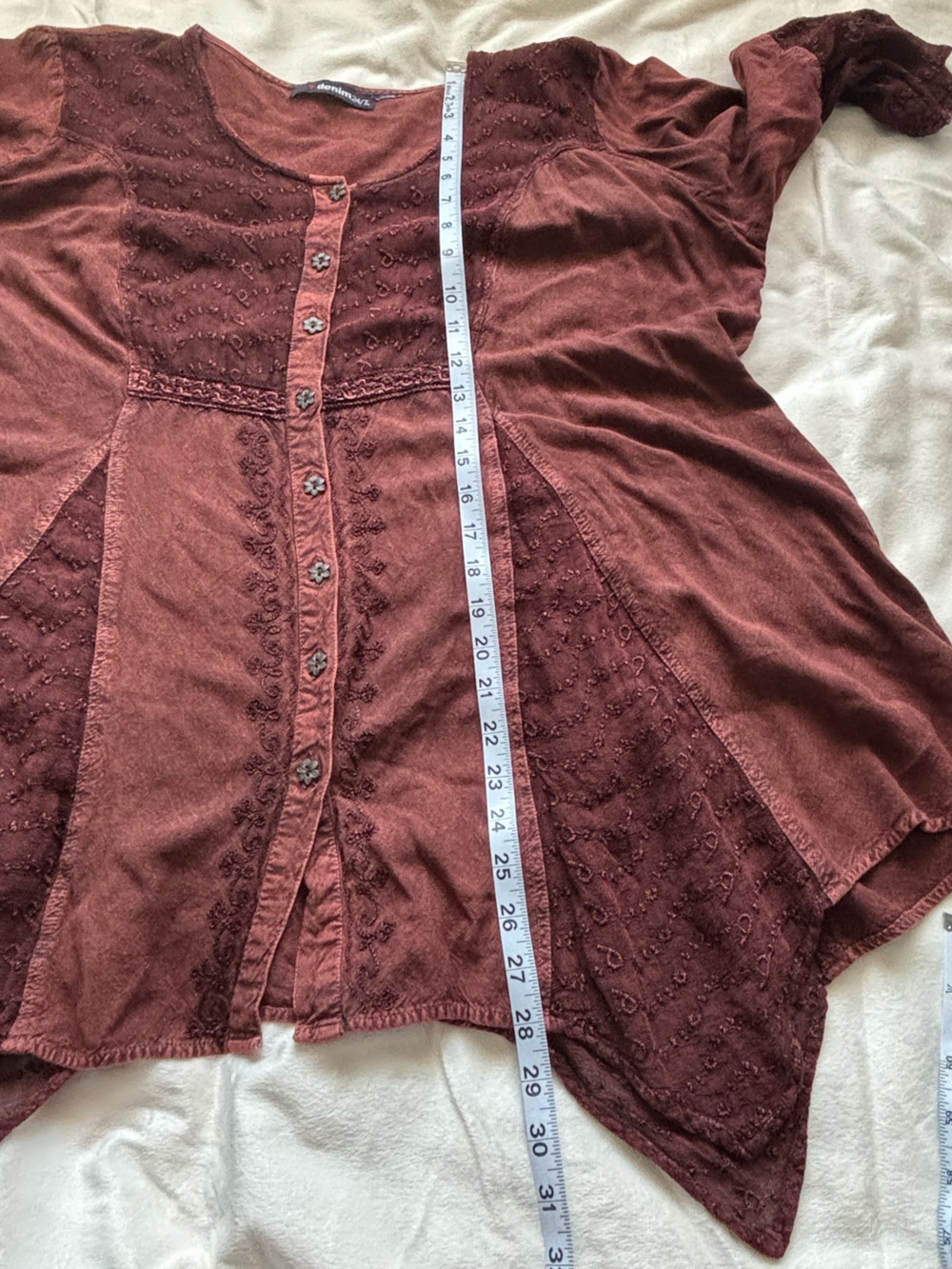 Embroidered Button-Front Rust Brown Tunic - Picture 6 of 8
